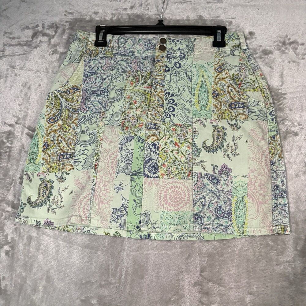Pilcro Anthropology Mini Skirt Womens Sz 8 Patchwork Paisley Button Front Pastel